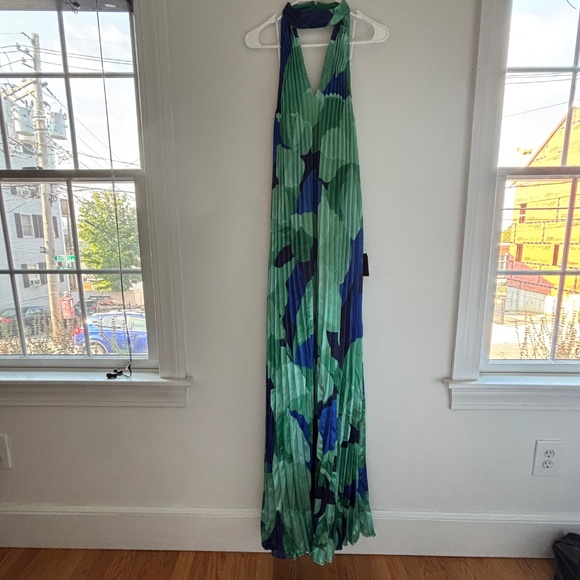 Lulus Prime Poise Green and Blue Abstract Satin Halter Maxi Dress - Picture 4 of 5